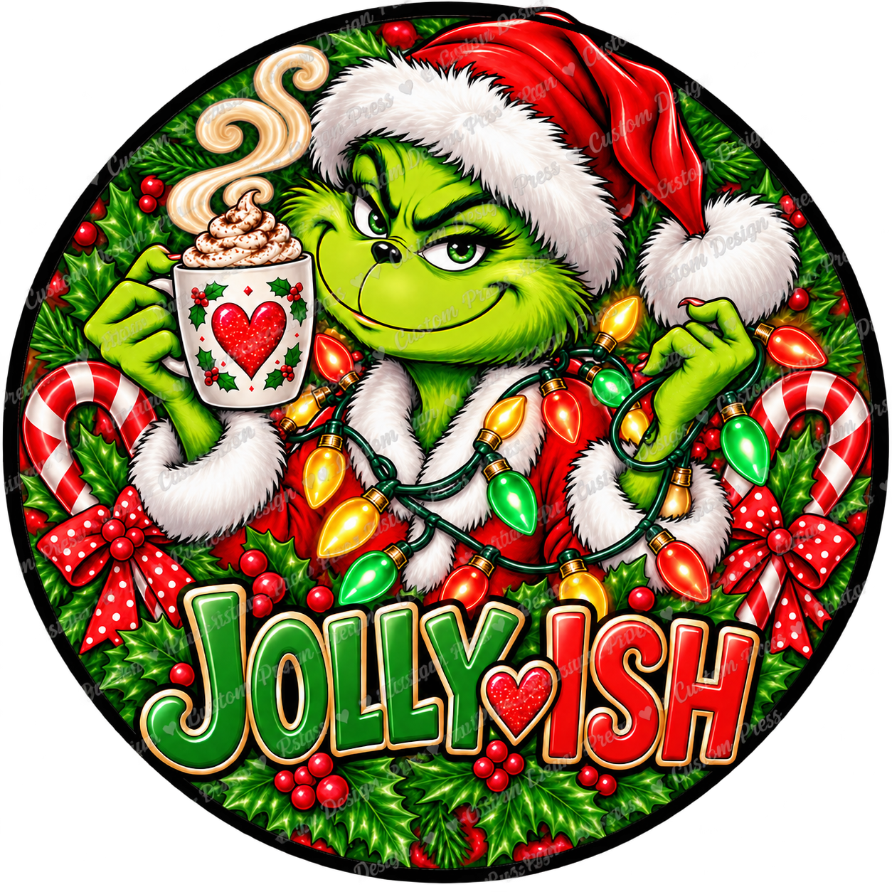 Jolly-ish Grinch Christmas Wreath Center Round