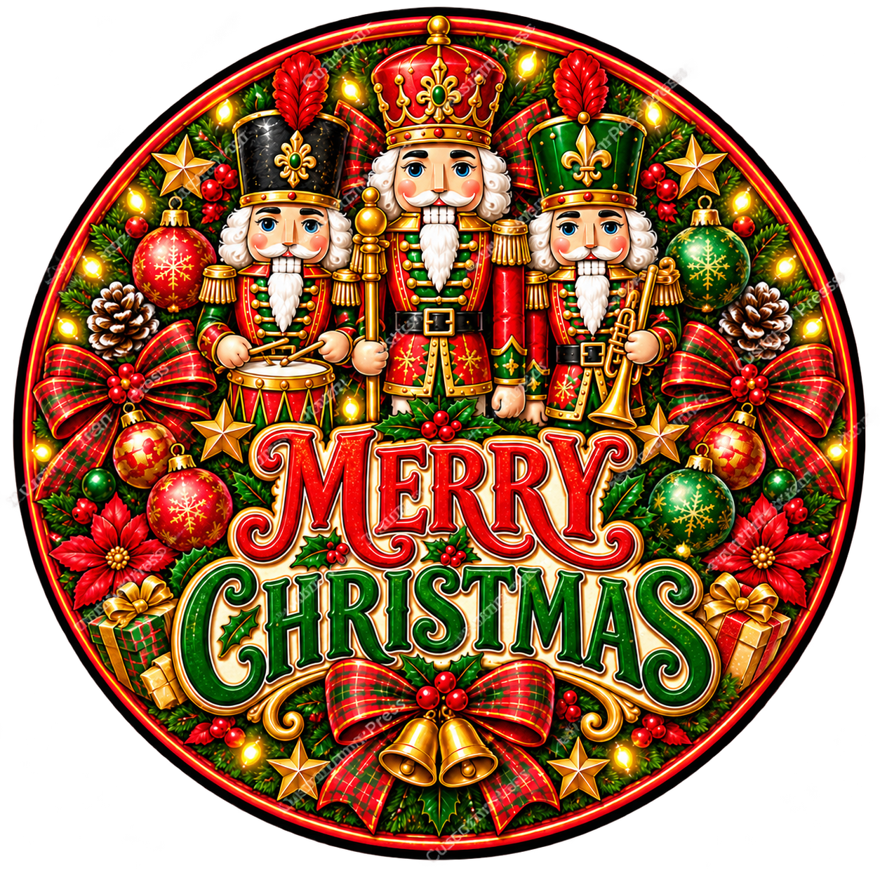 Nutcracker Merry Christmas Wreath Center Round