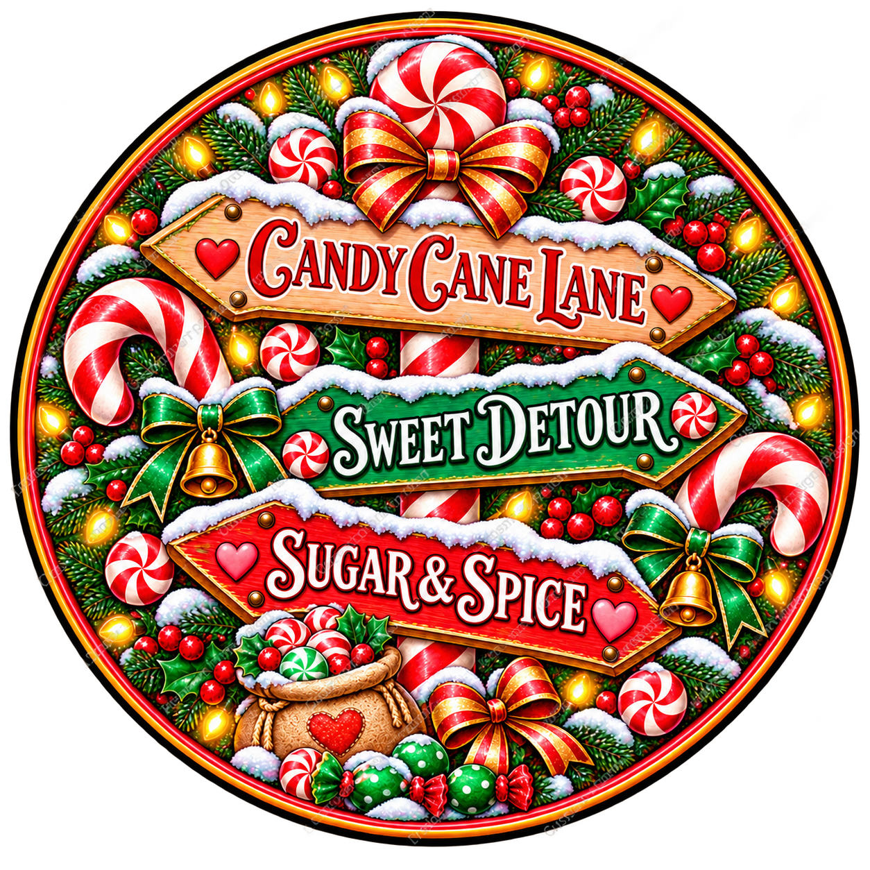 Candy Cane Lane Christmas Wreath Center Round