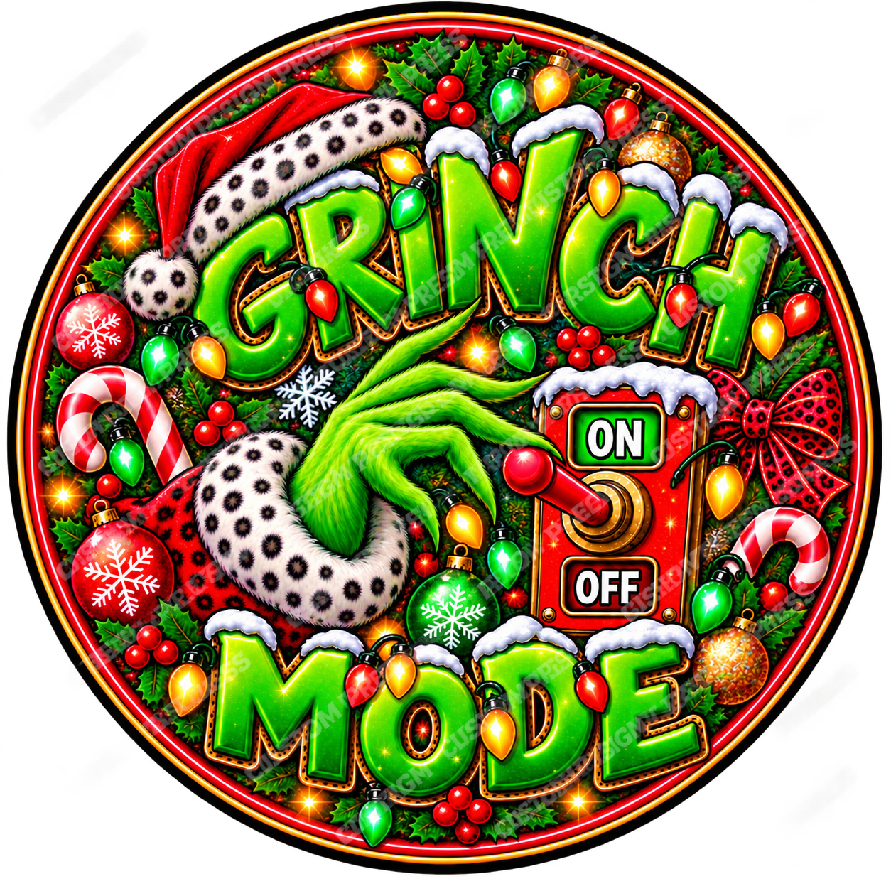 Grinch Mode On Off Christmas Wreath Center Round