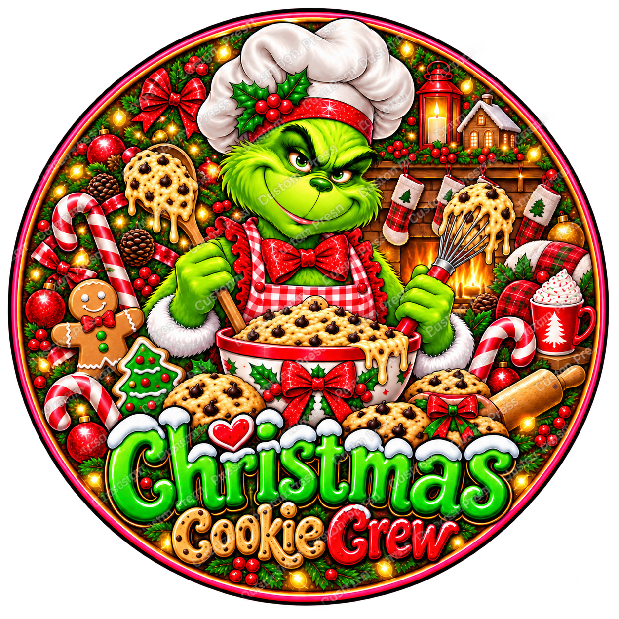 Grinch Christmas Cookie Crew Wreath Center Round