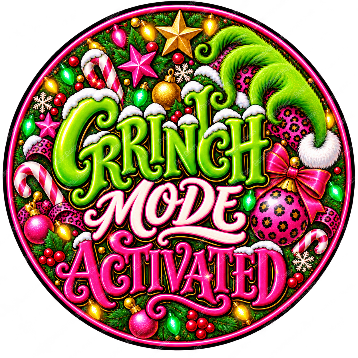 Grinch Mode Activated Christmas Wreath Center Round