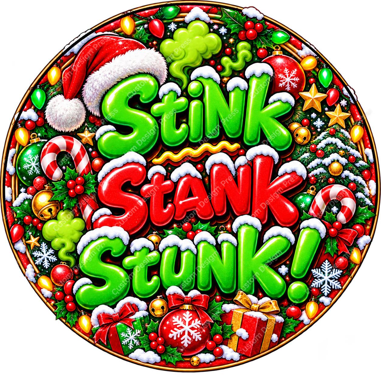 Stink Stank Stunk Grinch Christmas Wreath Center Round
