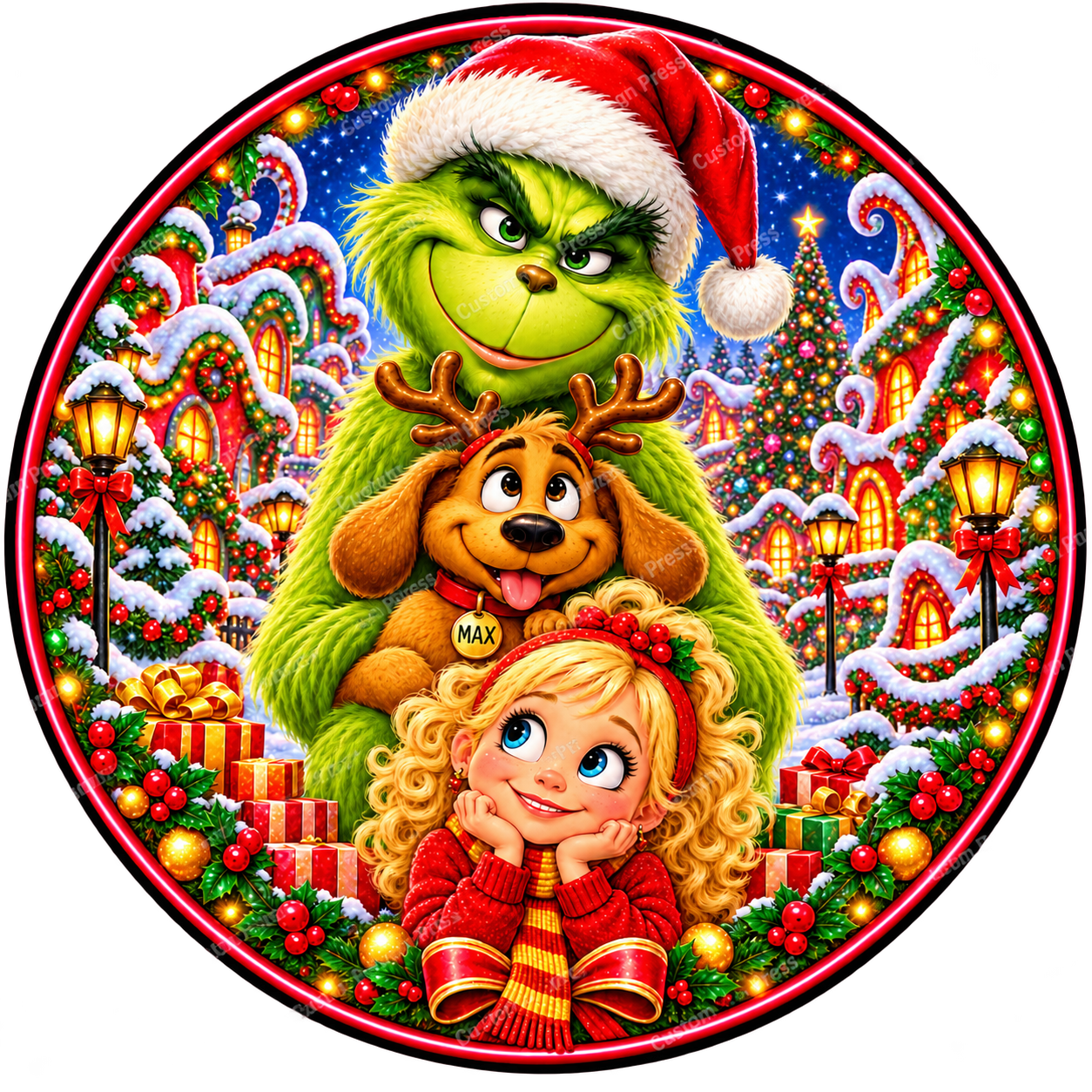 Grinch Max and Girl Christmas Wreath Center Round