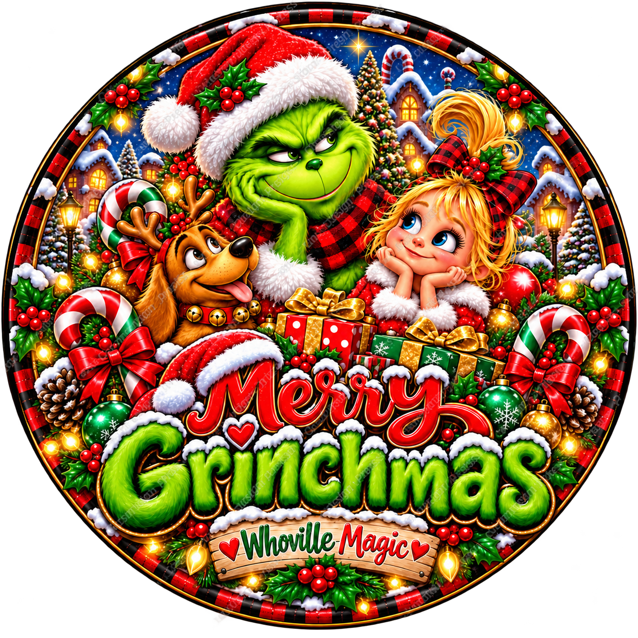 Merry Grinchmas Whoville Magic Wreath Center Round
