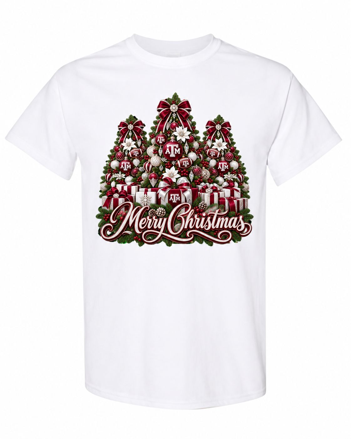 Texas A&amp;M Christmas design on white T-shirt