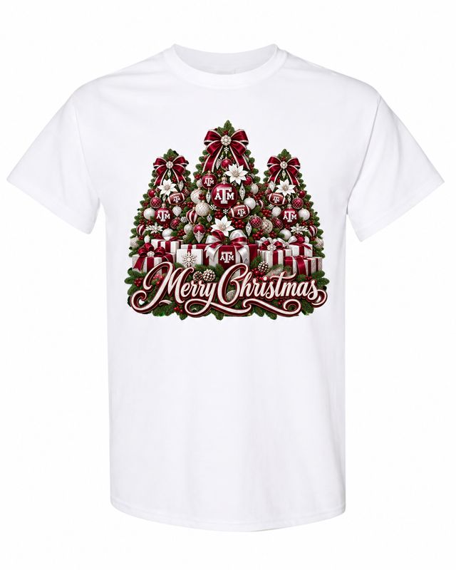 Texas A&amp;M Christmas design on white T-shirt