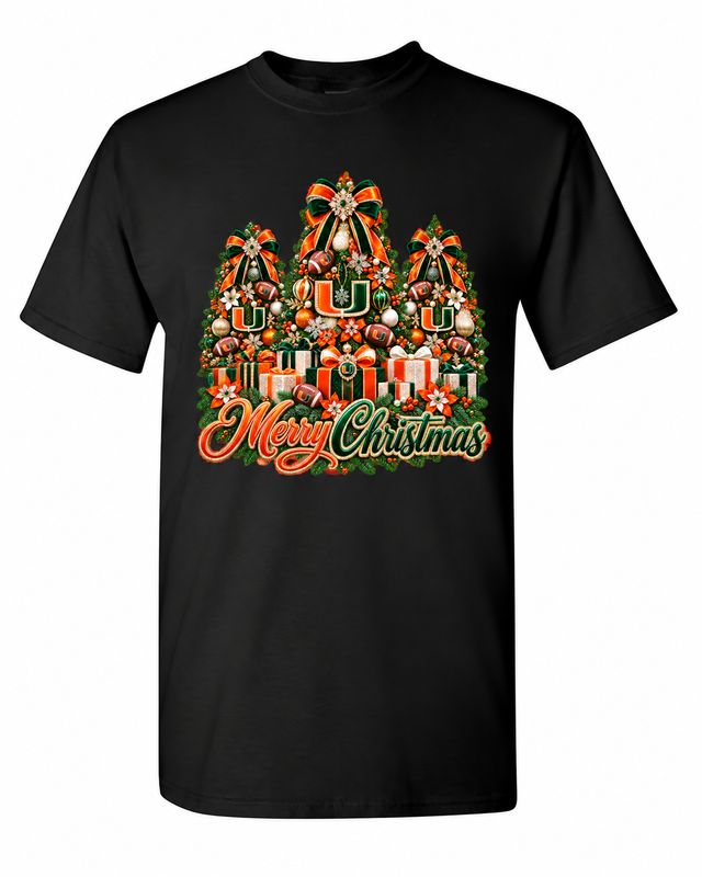 Miami Christmas design on black T-shirt