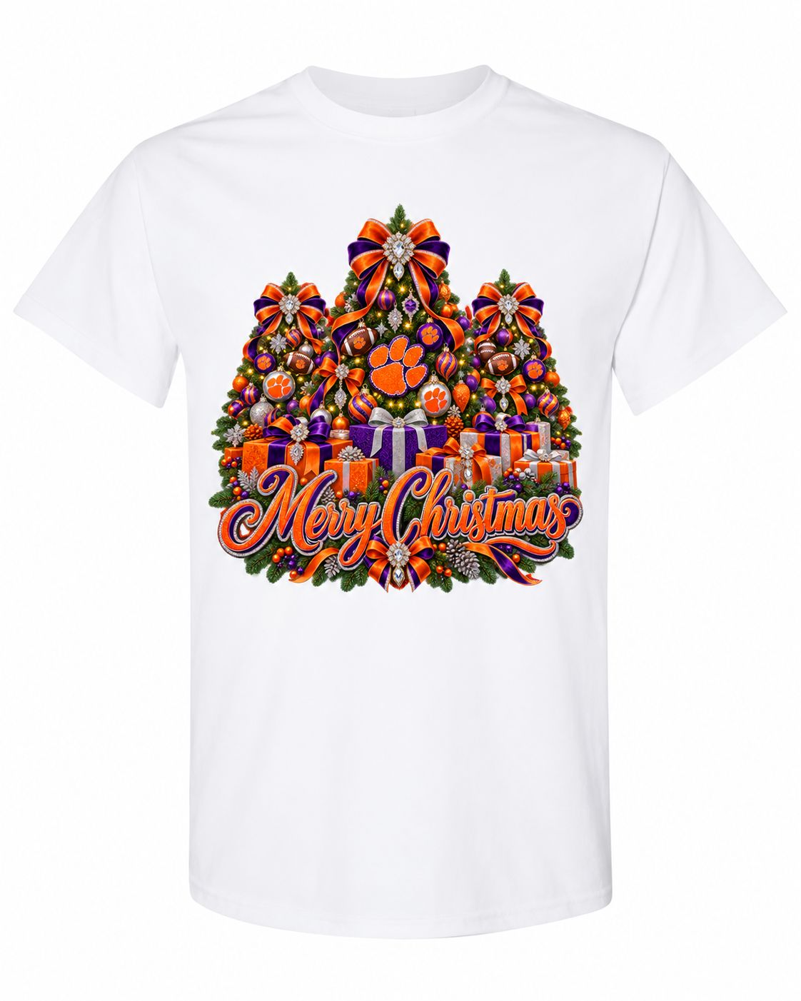 Clemson Christmas design on white T-shirt