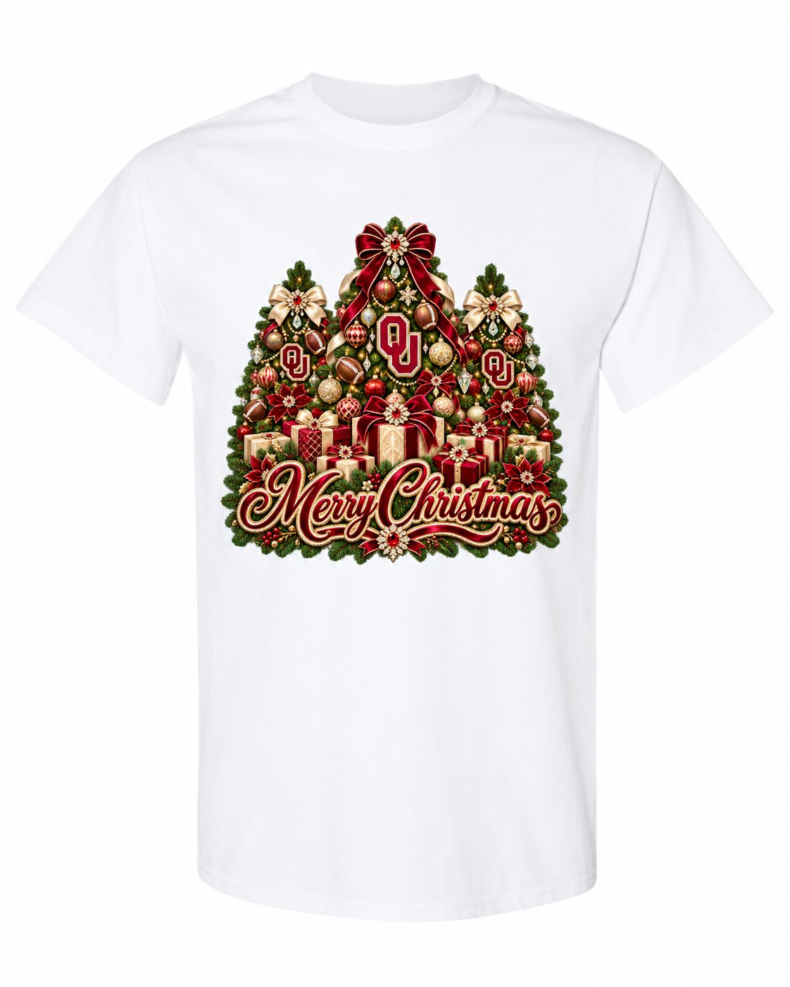 Oklahoma Christmas design on white T-shirt