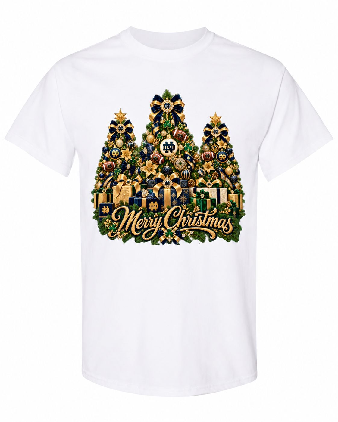 Notre Dame Christmas design on white T-shirt