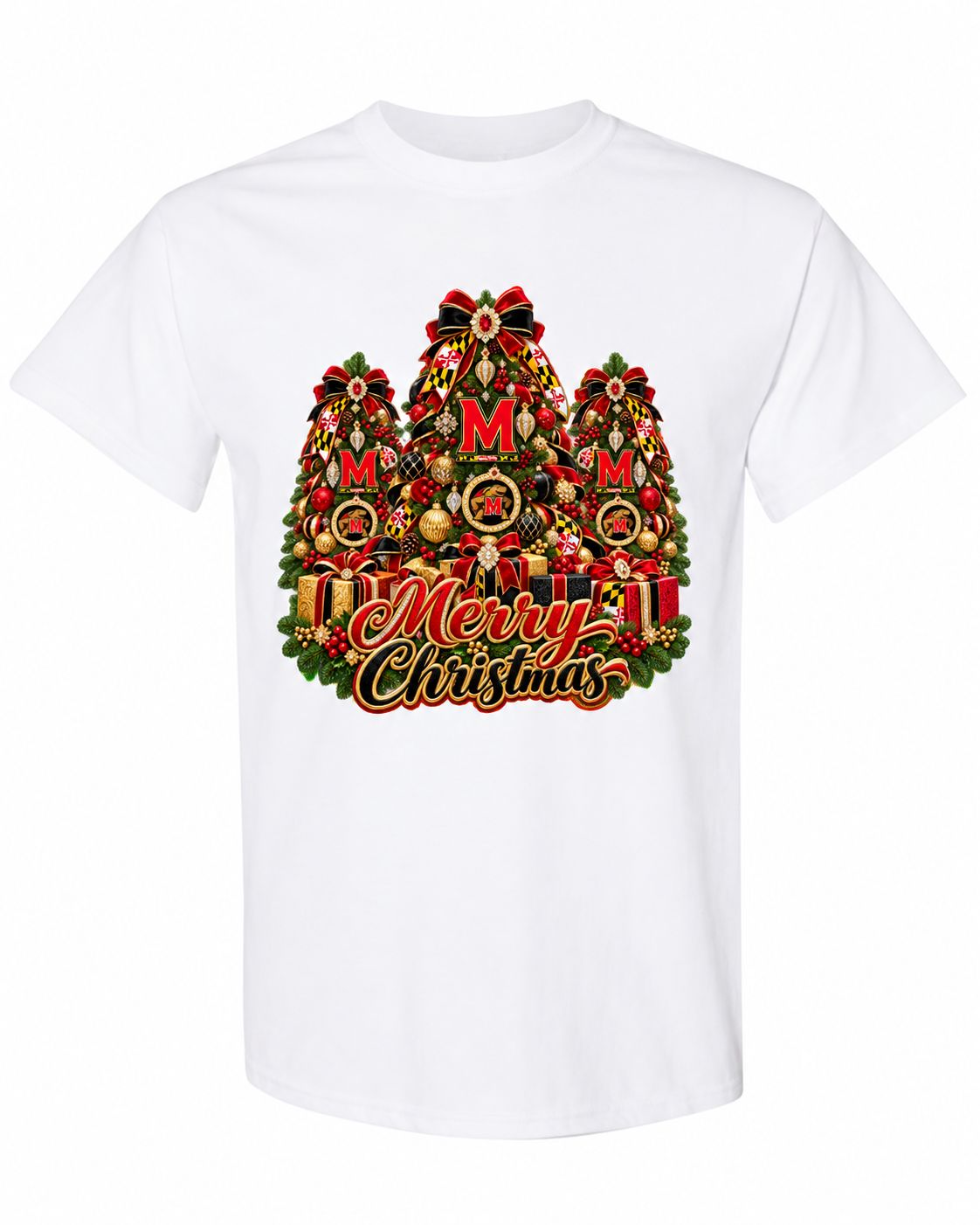 Maryland Christmas design on white T-shirt