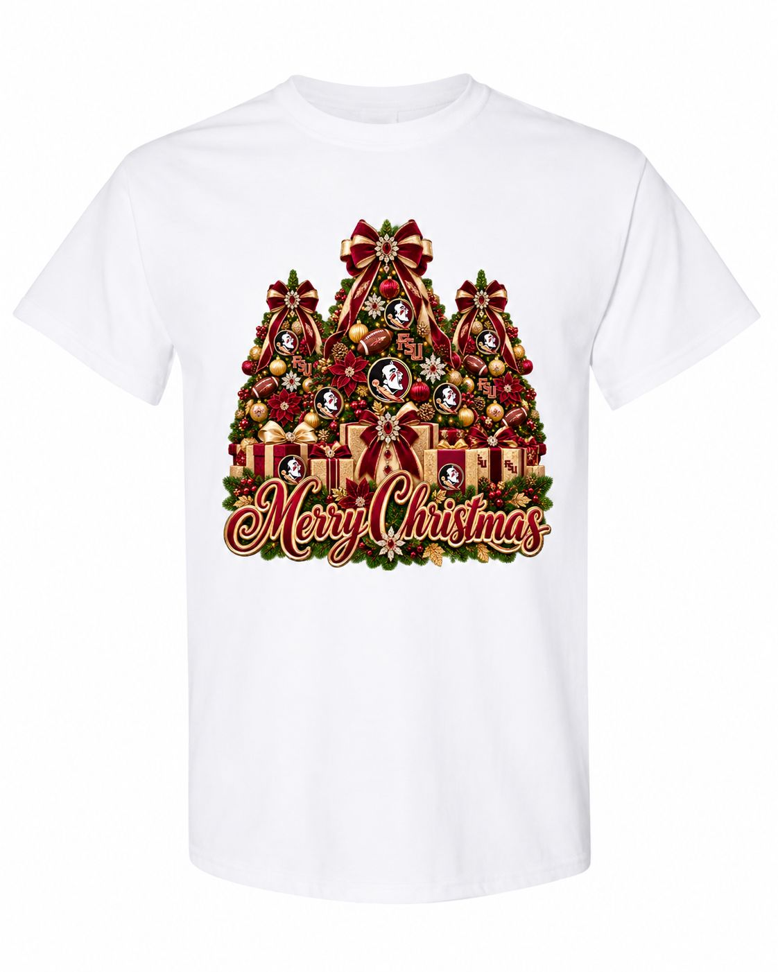 Florida State Christmas design on white T-shirt