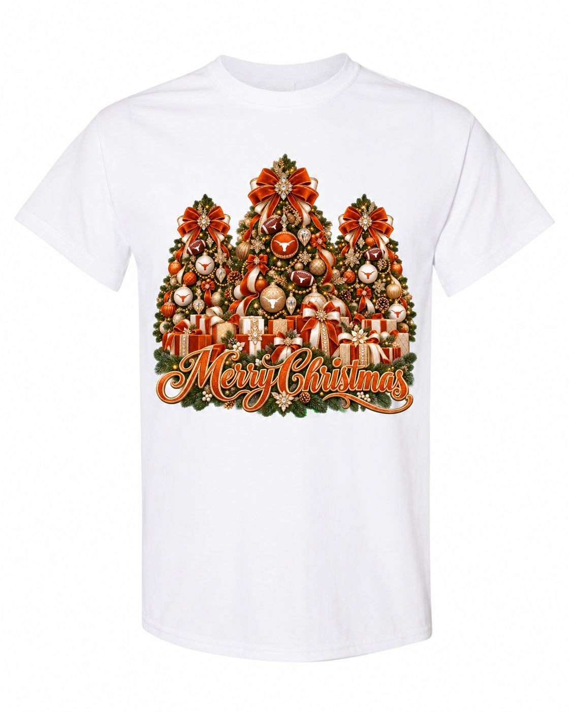 Texas Christmas design on white T-shirt