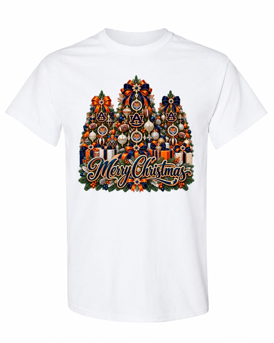 Auburn Christmas design on white T-shirt