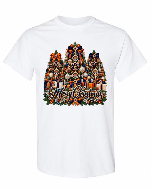 Auburn Christmas design on white T-shirt