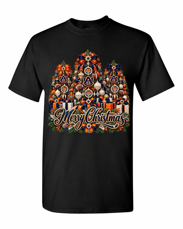 Auburn Christmas design on black T-shirt