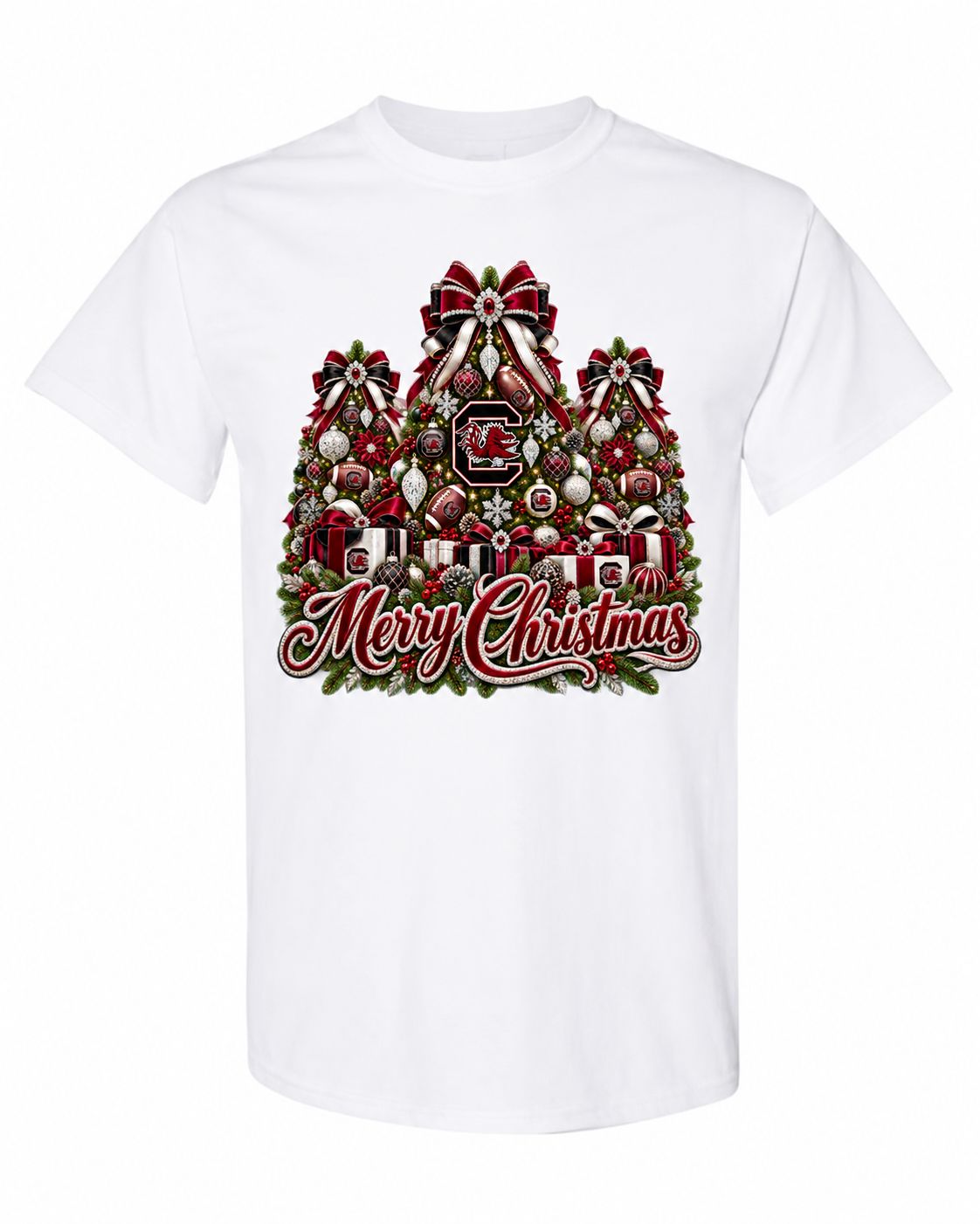 South Carolina Christmas design on white T-shirt