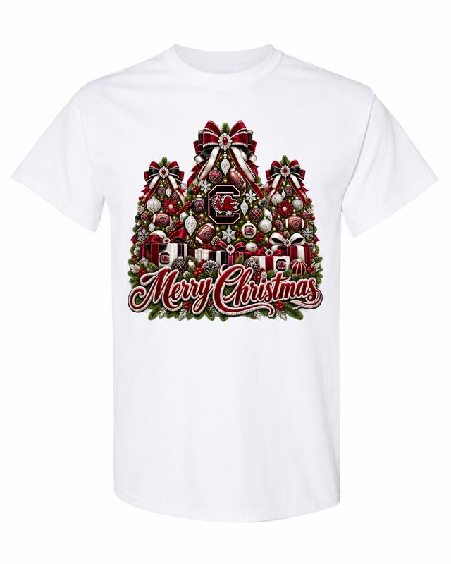 South Carolina Christmas design on white T-shirt