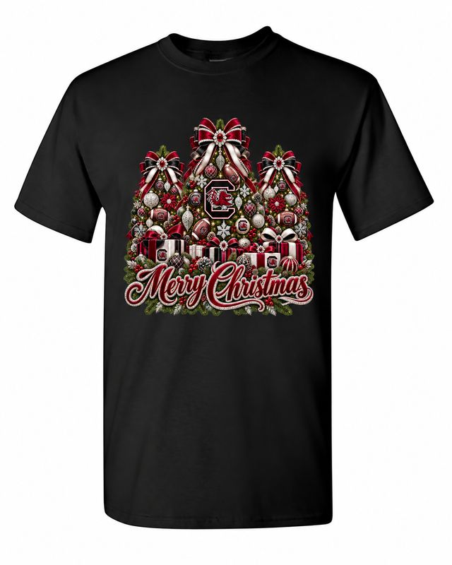 South Carolina Christmas design on black T-shirt