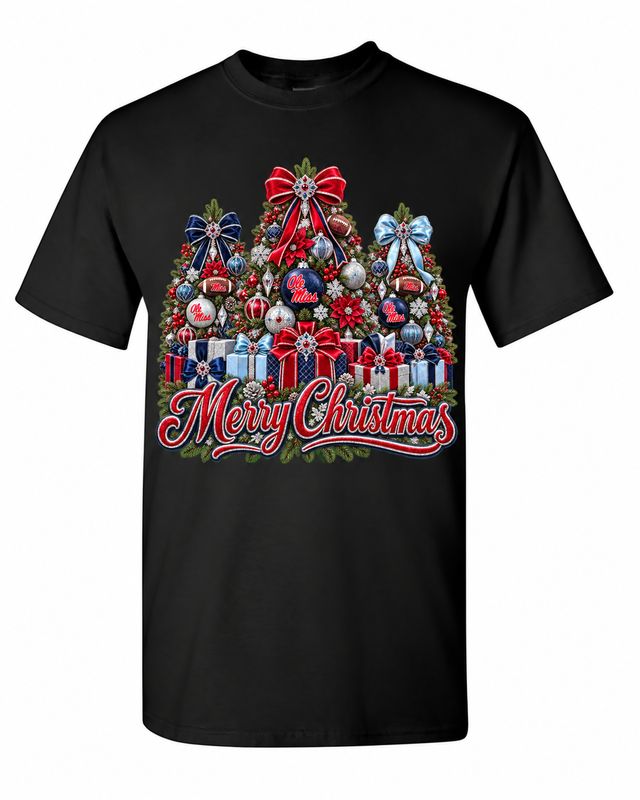 Ole Miss Christmas design on black T-shirt
