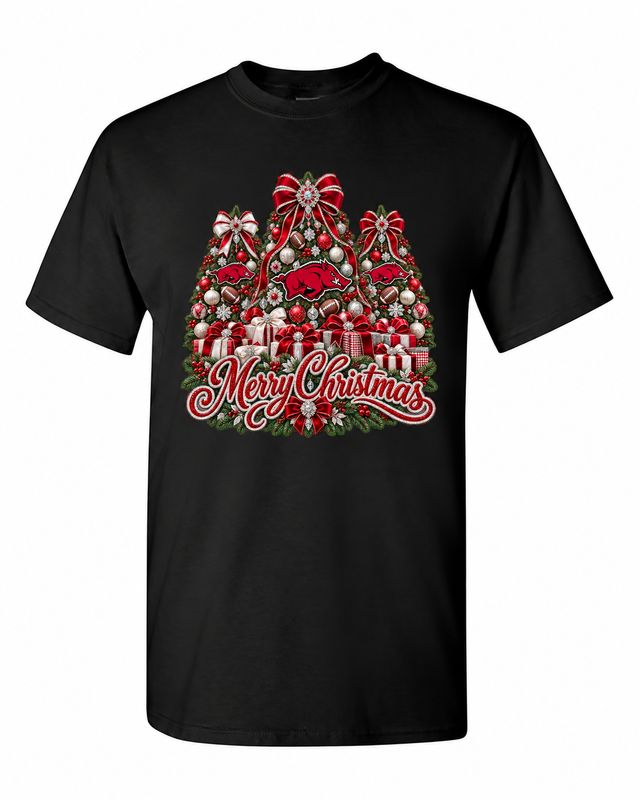 Arkansas Christmas design on black T-shirt