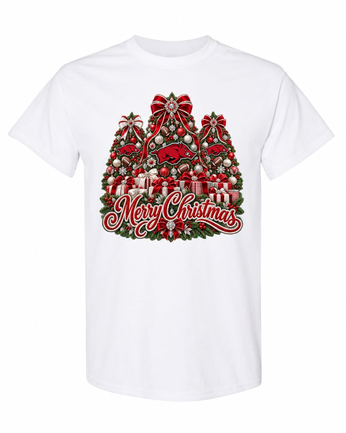 Arkansas Christmas design on white T-shirt