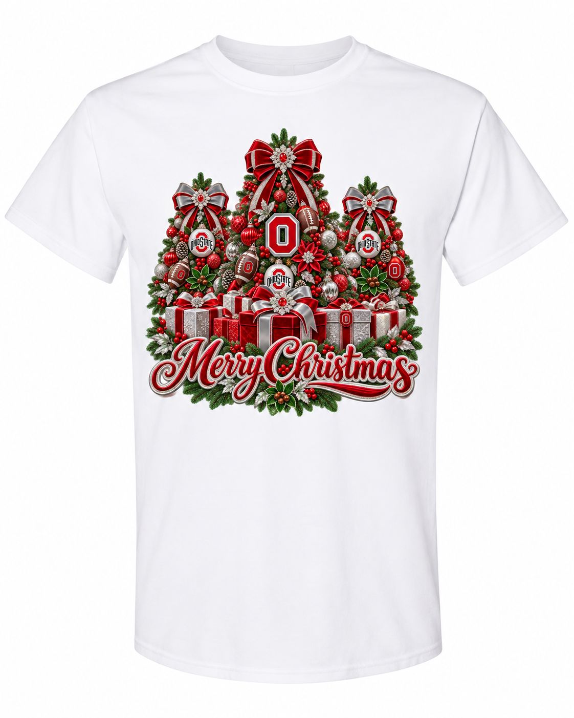 Ohio State Christmas design on white T-shirt
