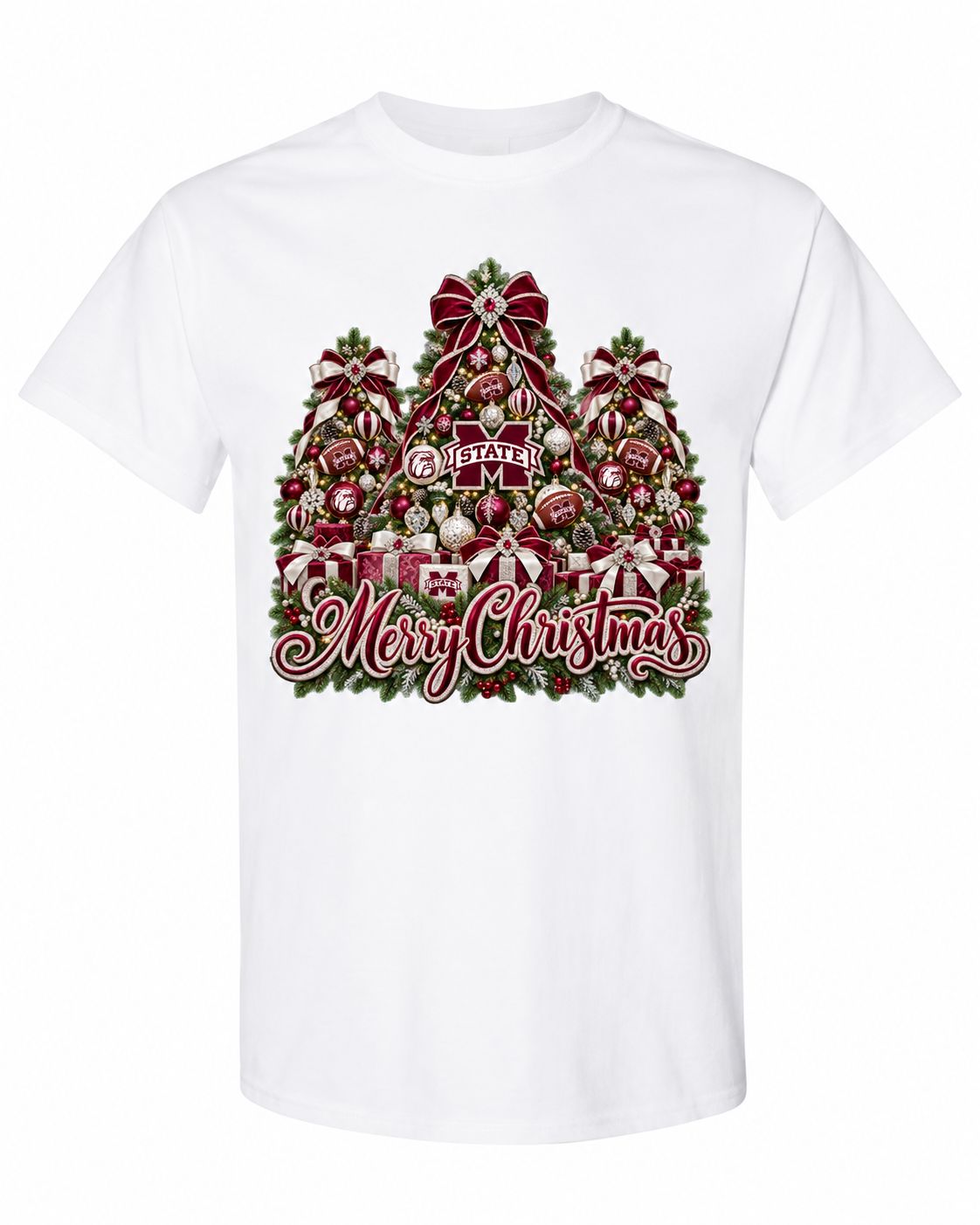 Mississippi State Christmas design on white T-shirt