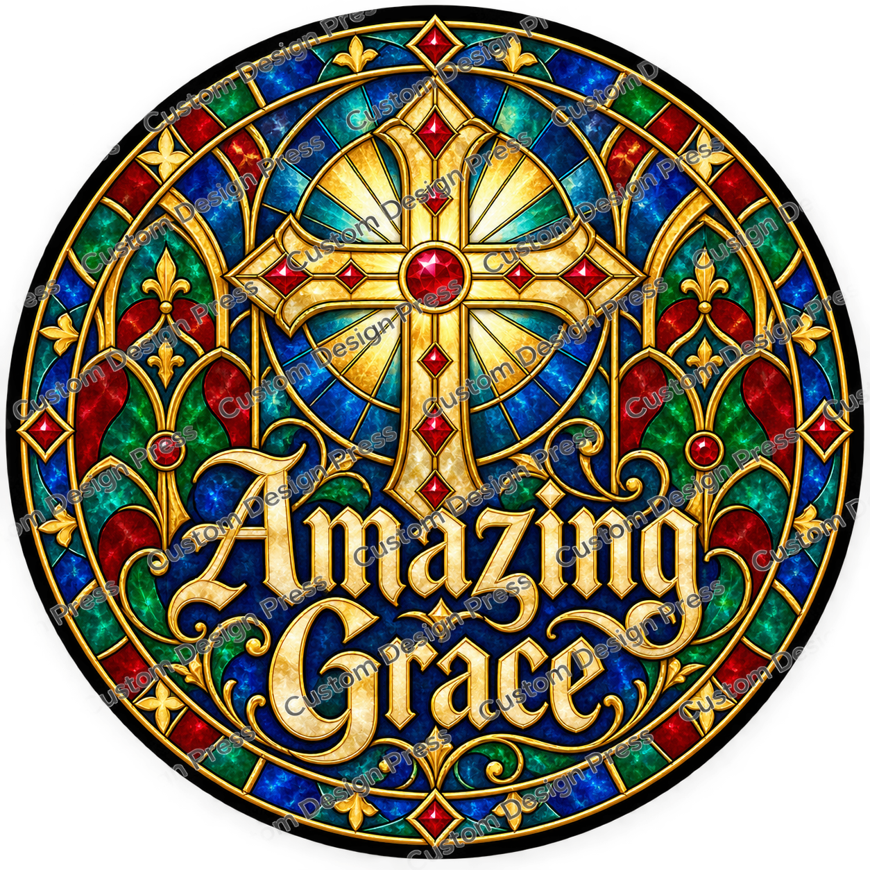Amazing Grace Stained Glass Cross Wreath Center Round