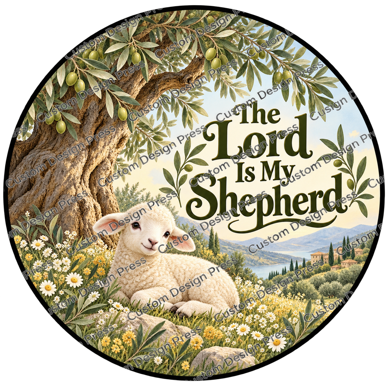 The Lord Is My Shepherd Lamb Wreath Center Round