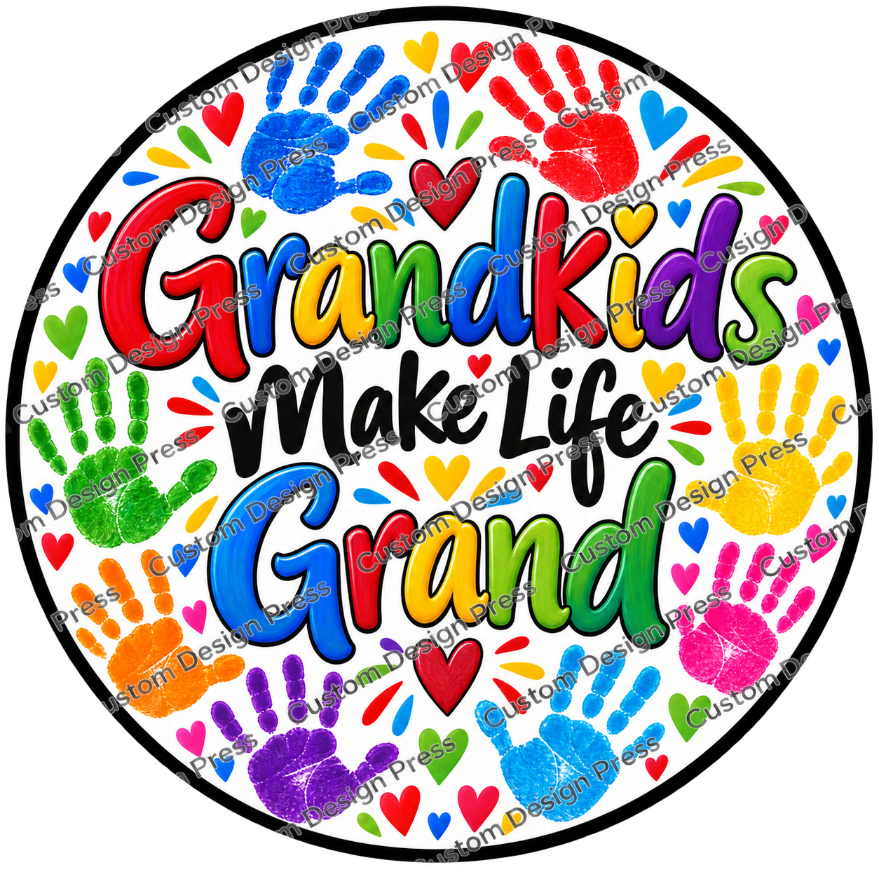 Grandkids Make Life Grand Handprints Wreath Center Round