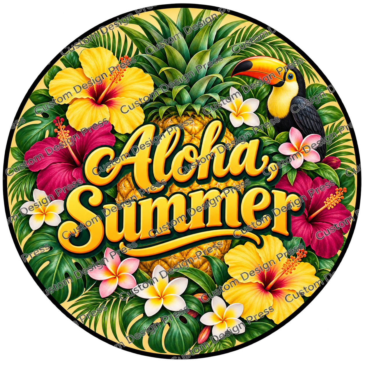 Aloha Summer Toucan Hibiscus Wreath Center Round