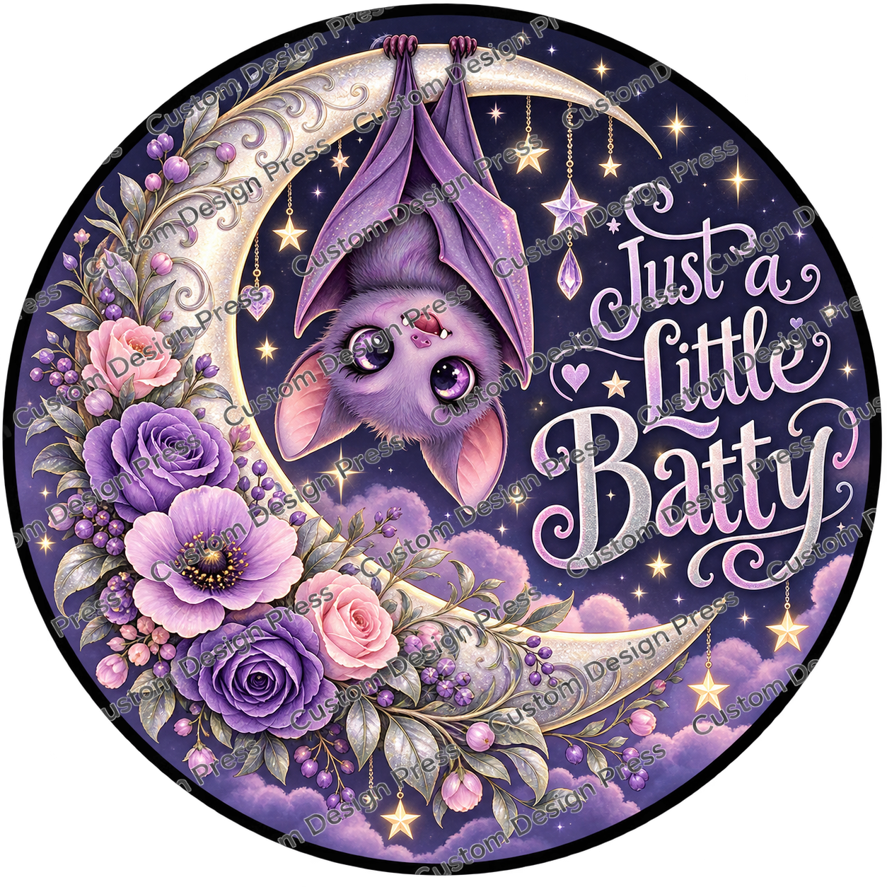 Just a Little Batty Purple Bat Wreath Center Round