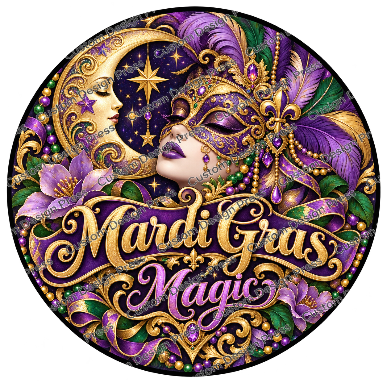 Mardi Gras Magic Venetian Mask Wreath Center Round