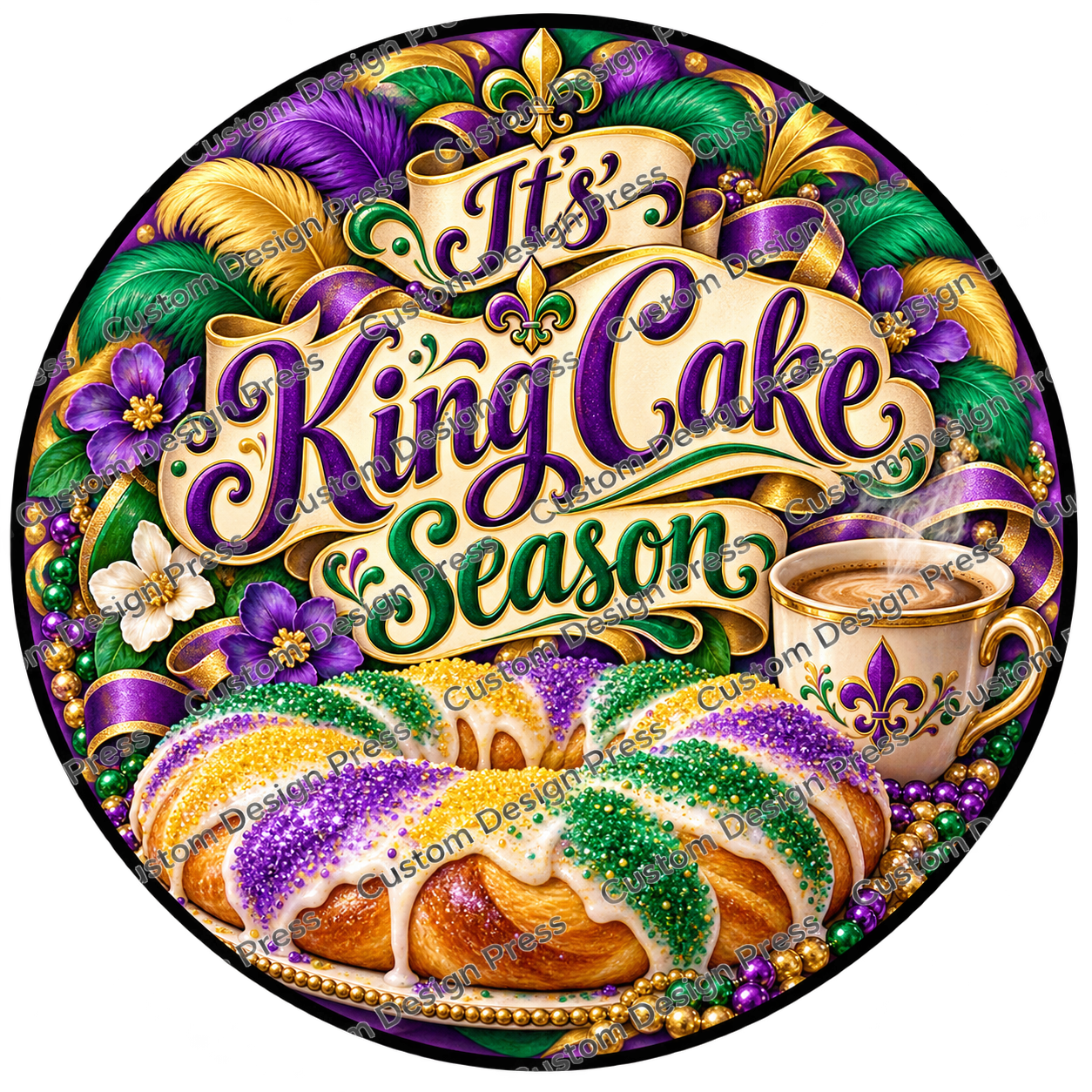 Its King Cake Season Coffee Wreath Center Round
