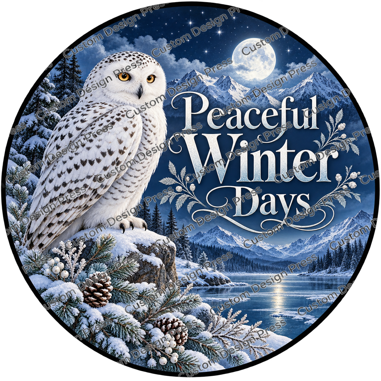 Peaceful Winter Days Snowy Owl Wreath Center Round