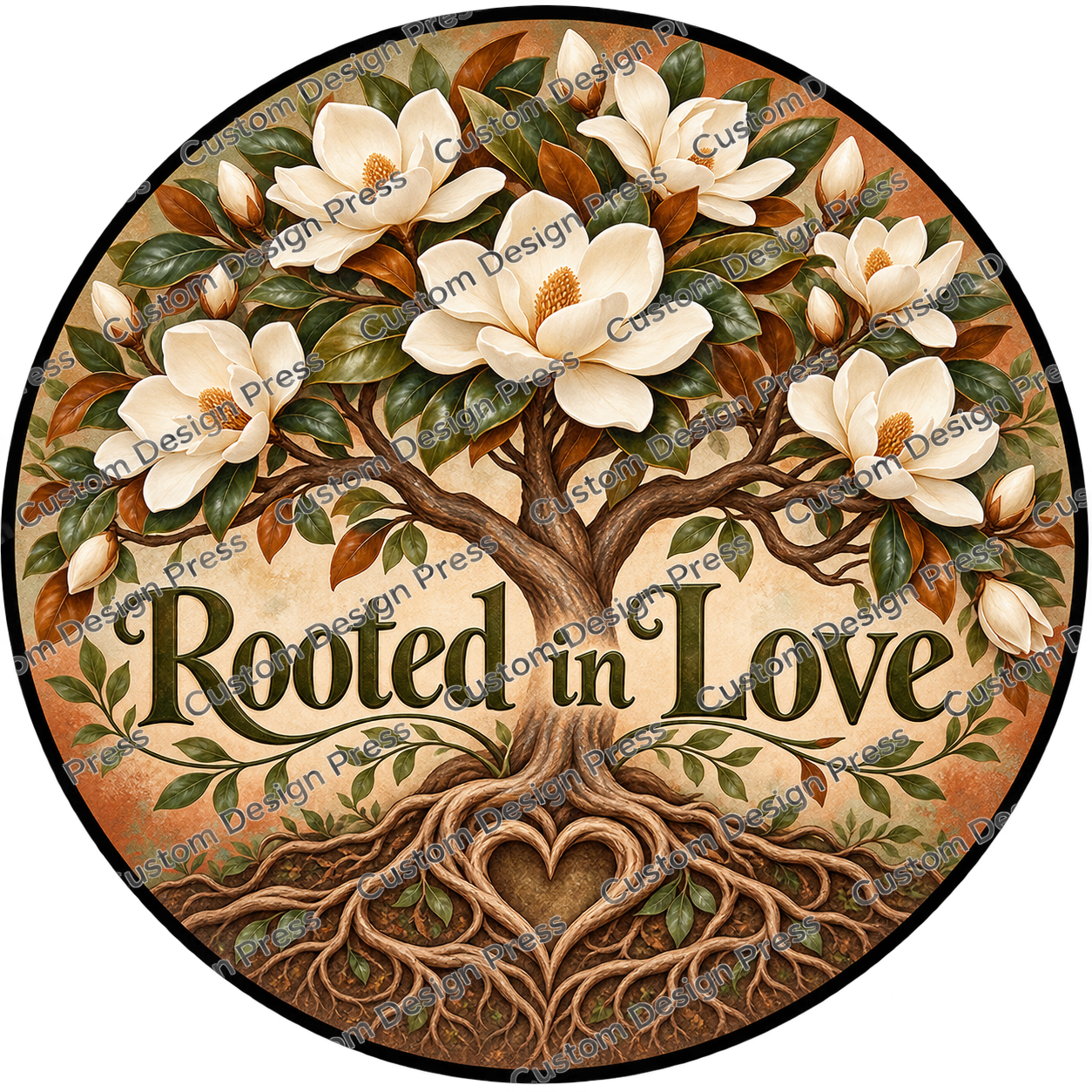 Rooted in Love Magnolia Tree Wreath Center Round