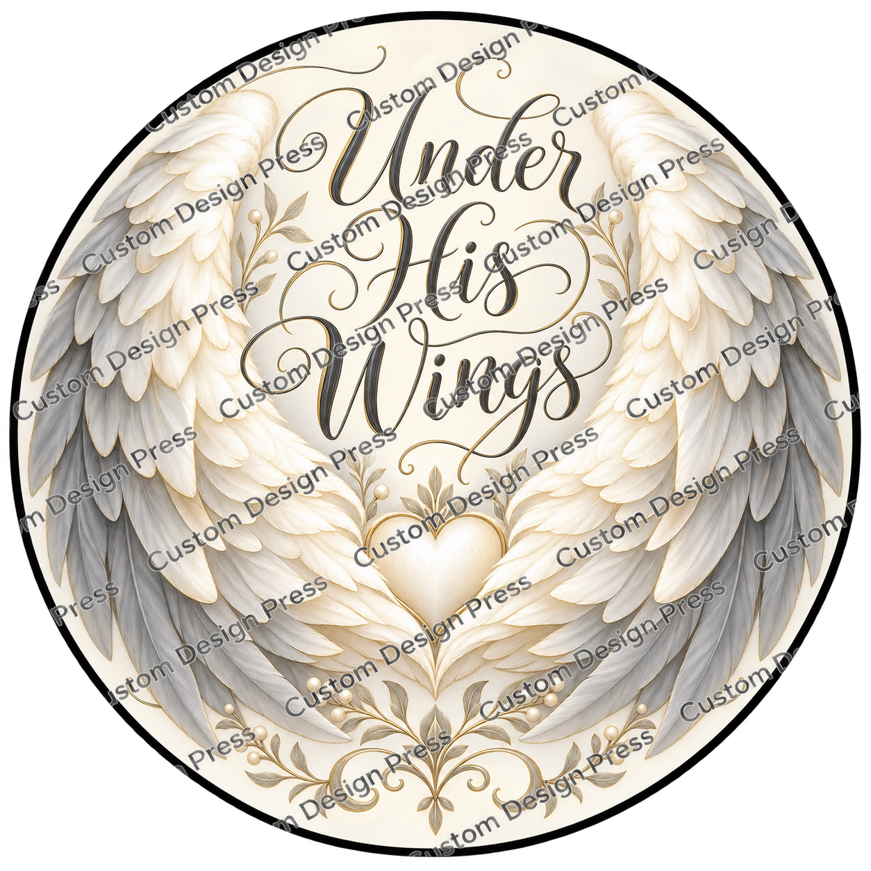 Under His Wings Ivory Angel Wings Wreath Center Round