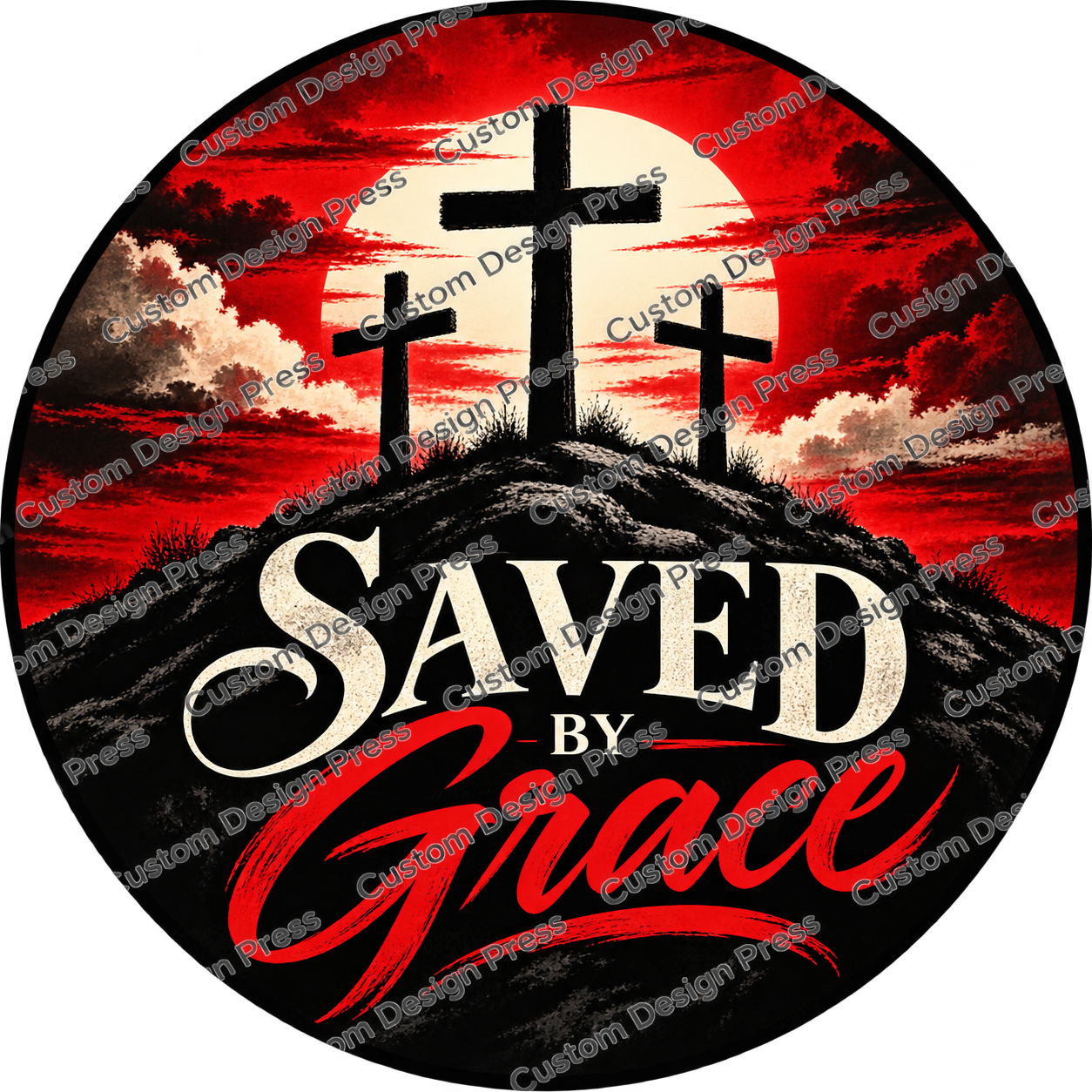 Saved by Grace Sunset Crosses Wreath Center Round