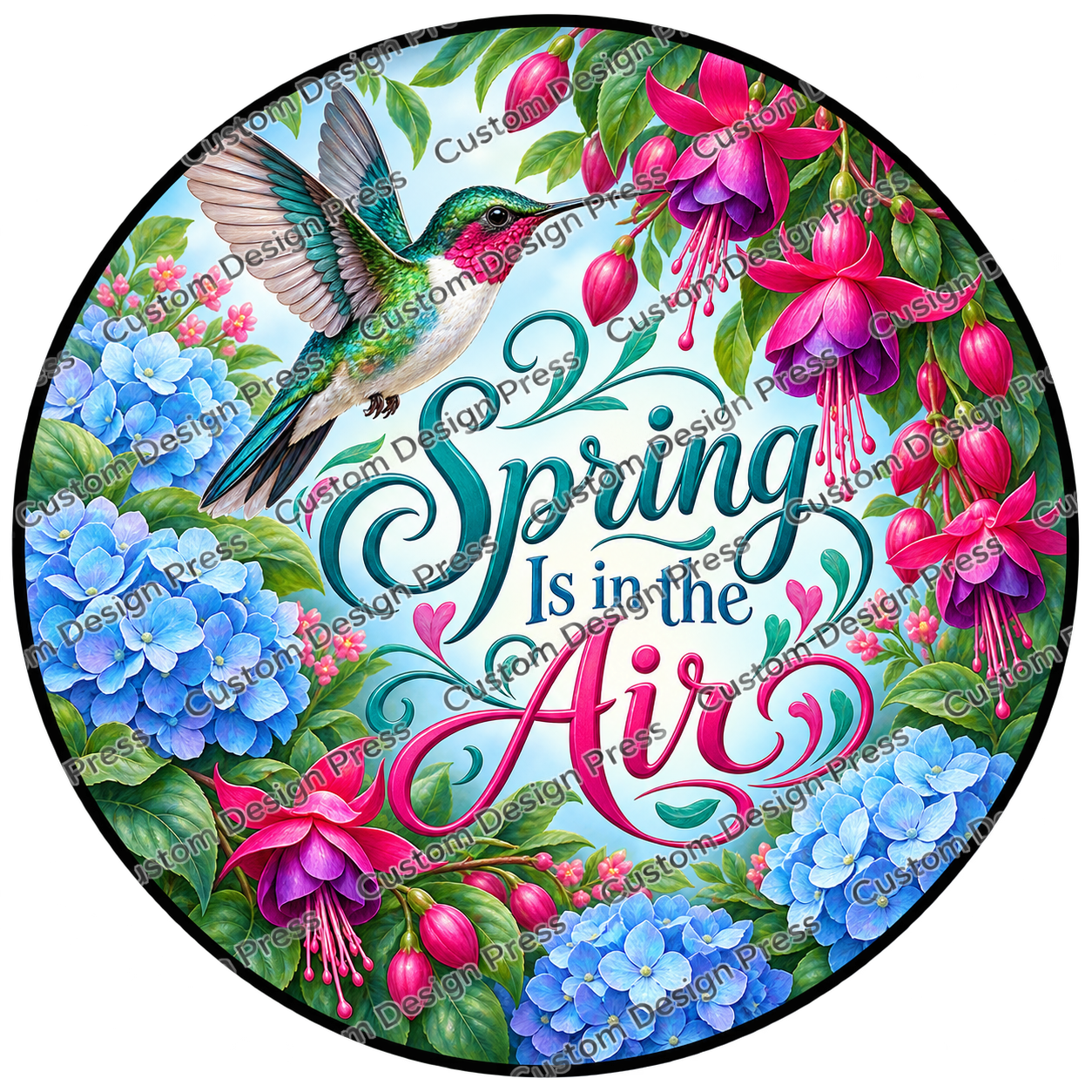 Spring Is in the Air Hummingbird Wreath Center Round