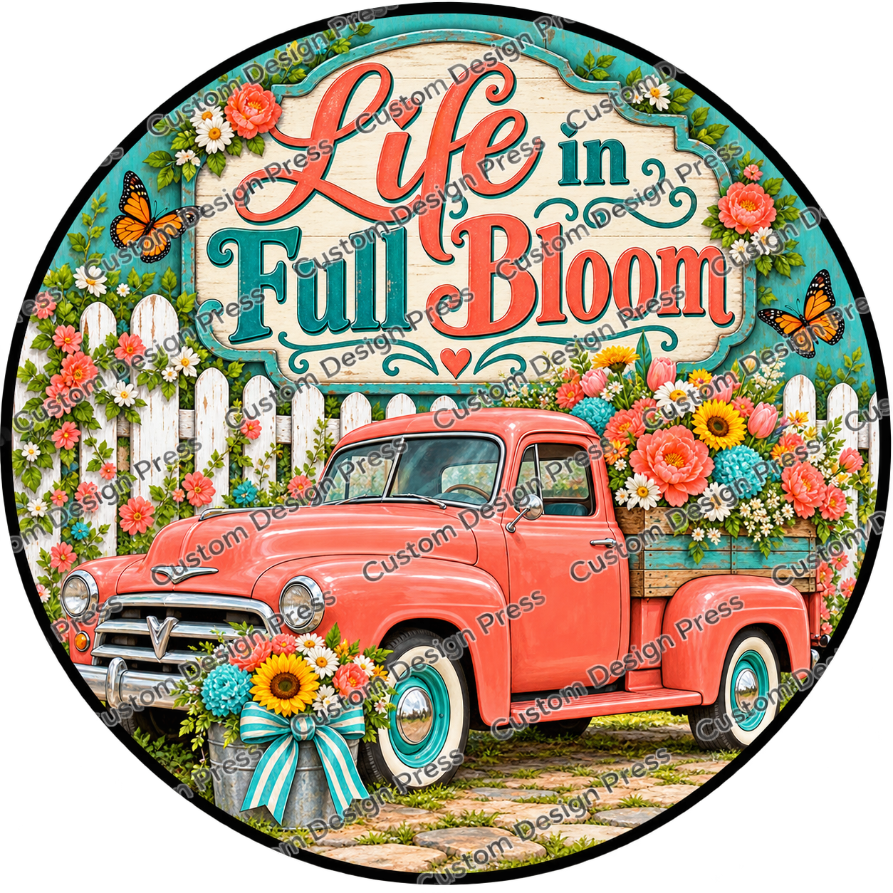 Life in Full Bloom Coral Pickup Wreath Center Round