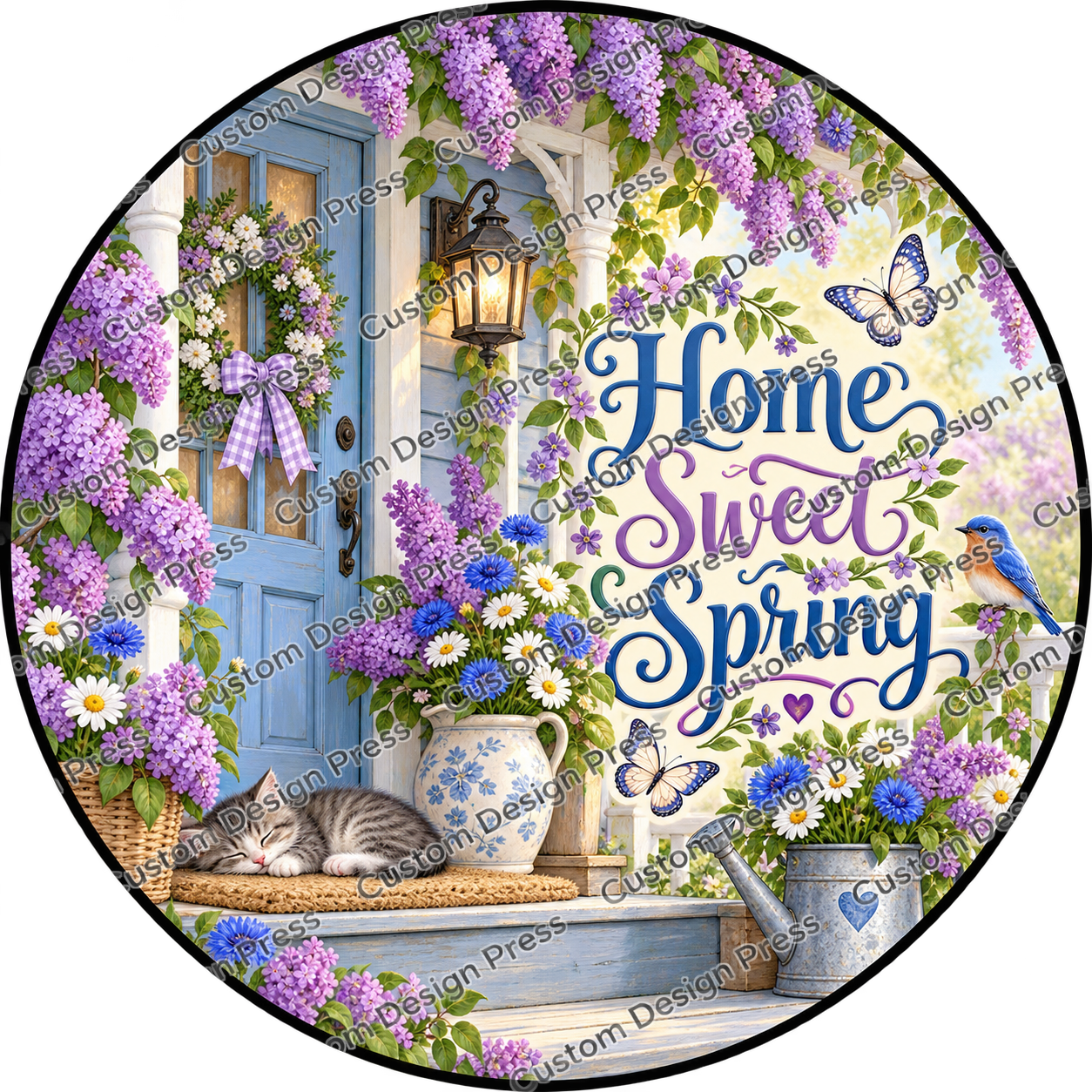 Home Sweet Spring Lilac Cottage Wreath Center Round