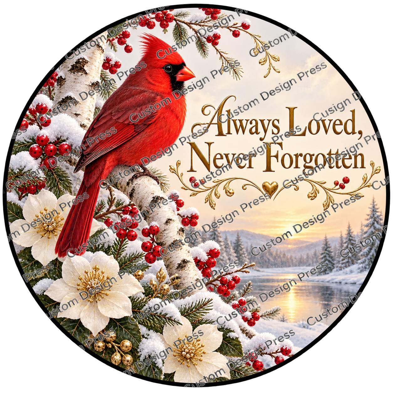 Always Loved Never Forgotten Cardinal Wreath Center Round