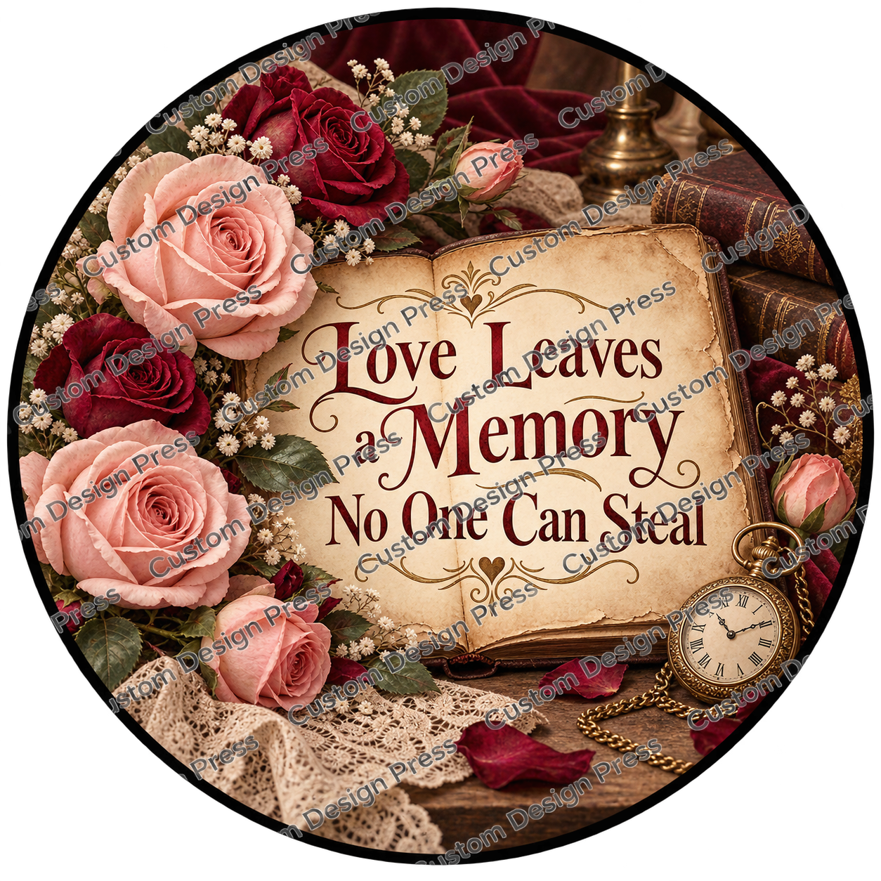 Love Leaves a Memory No One Can Steal Wreath Center Round