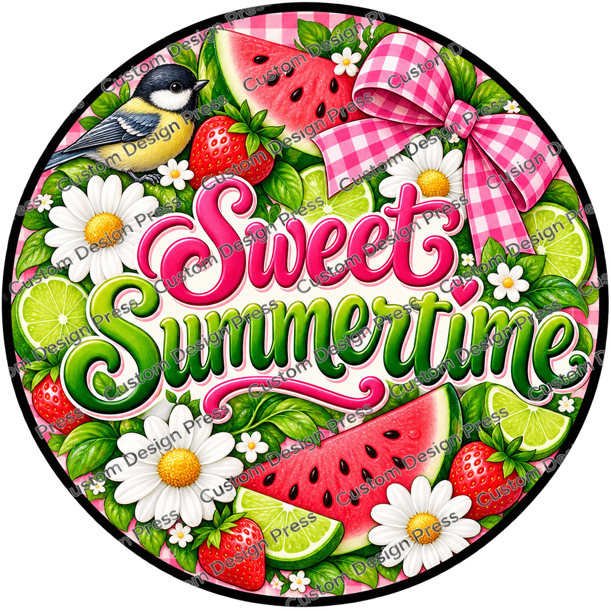 Sweet Summertime Watermelon and Strawberries Wreath Center Round