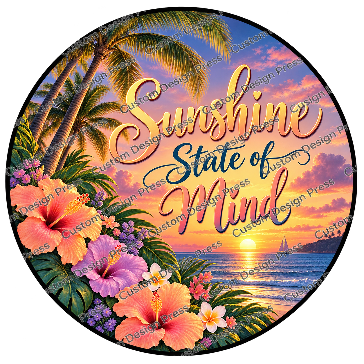 Sunshine State of Mind Palm Sunset Wreath Center Round