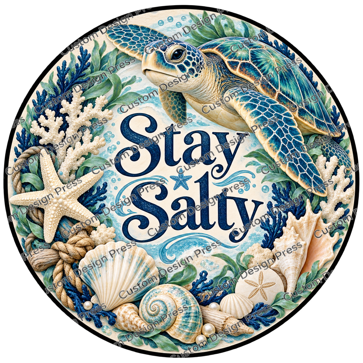 Stay Salty Sea Turtle Ocean Wreath Center Round