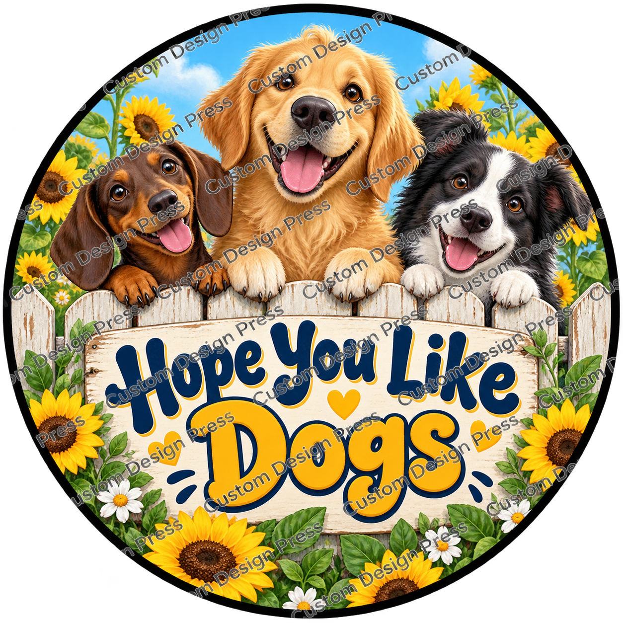 Hope You Like Dogs Puppy Trio Wreath Center Round