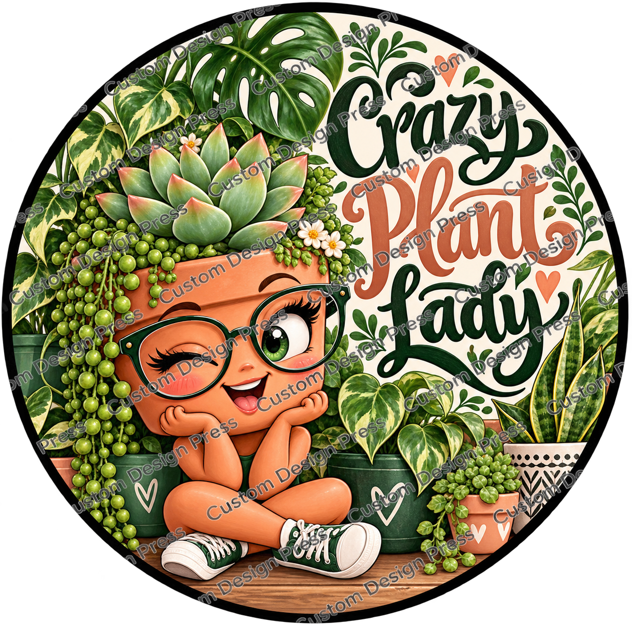 Crazy Plant Lady Succulent Wreath Center Round